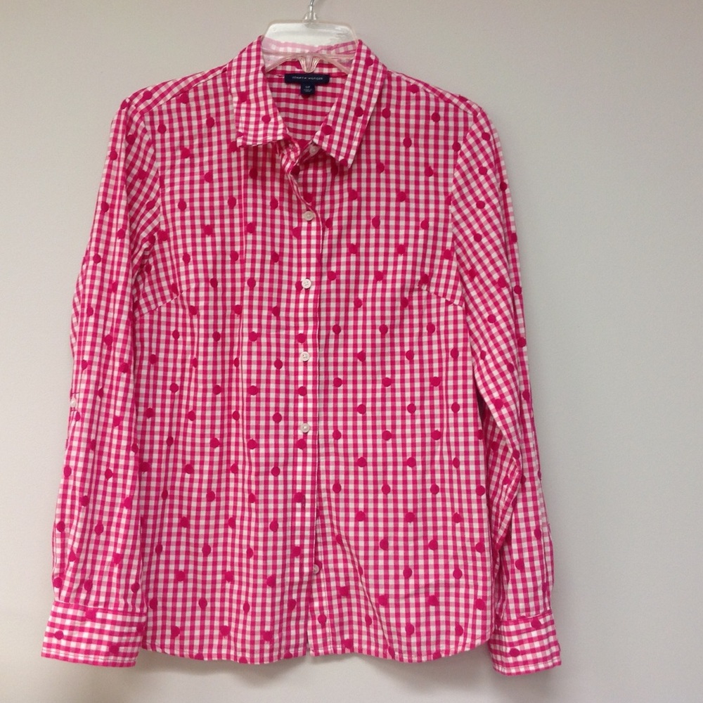 Tommy Hilfiger Pink Blouse Seersucker White Dot